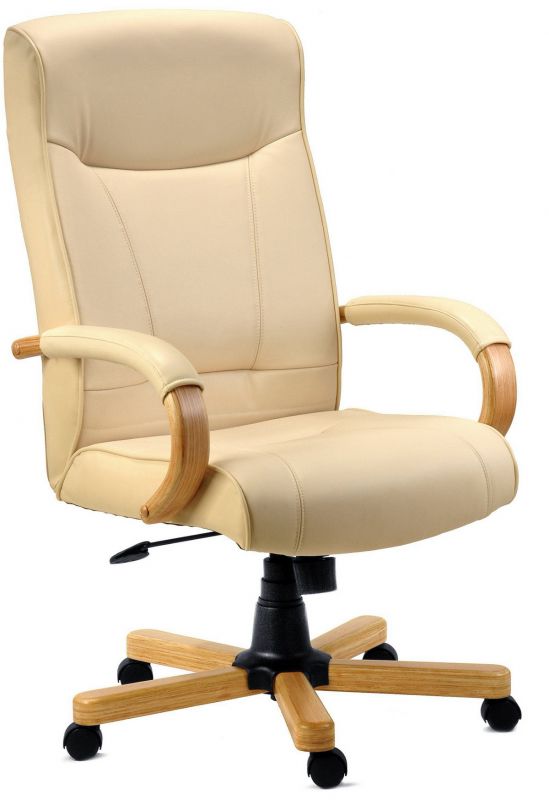 Knightsbridge Cream Leather Executive Chair | Wooden Arms Office Chair UK