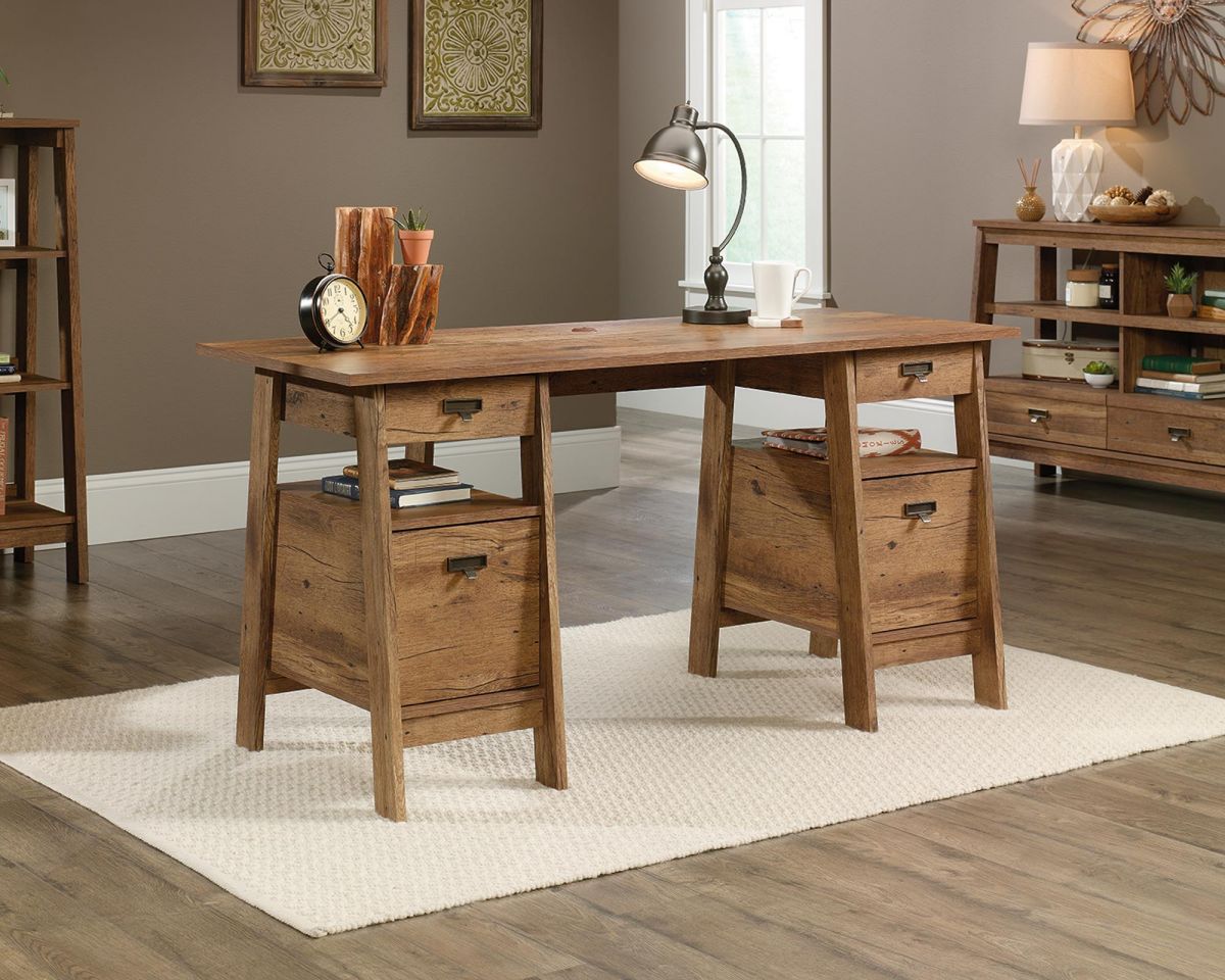 Executive trestle vintage oak home office desk
