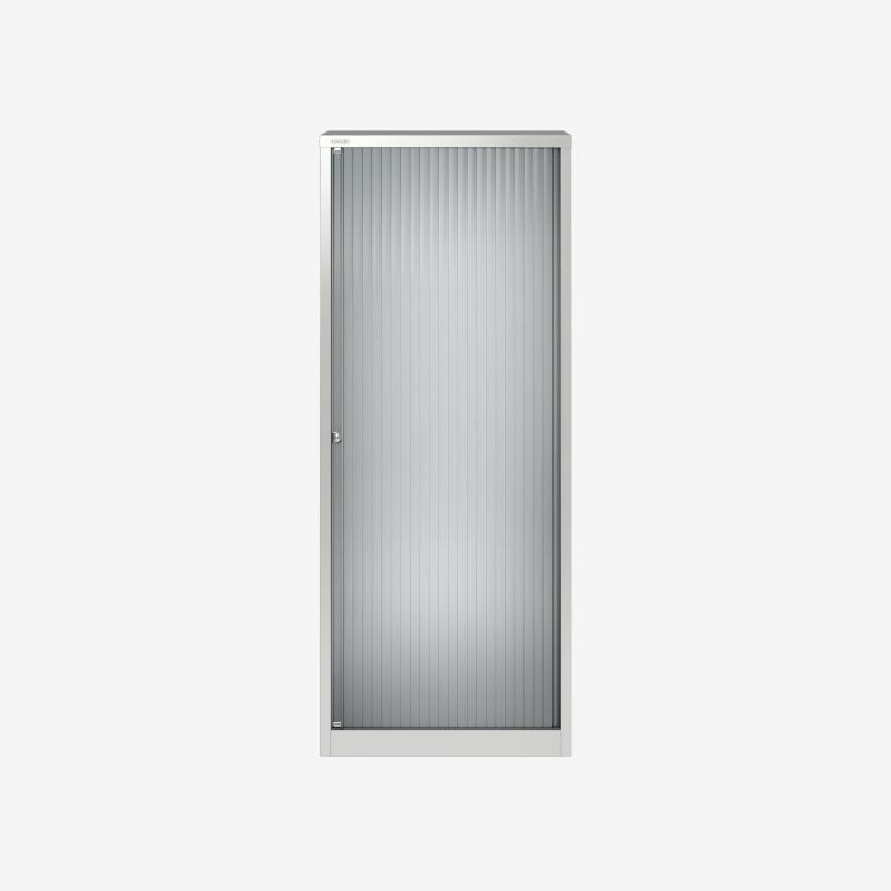 bisley tambour storage unit finished in traffic white with extra white tambour door