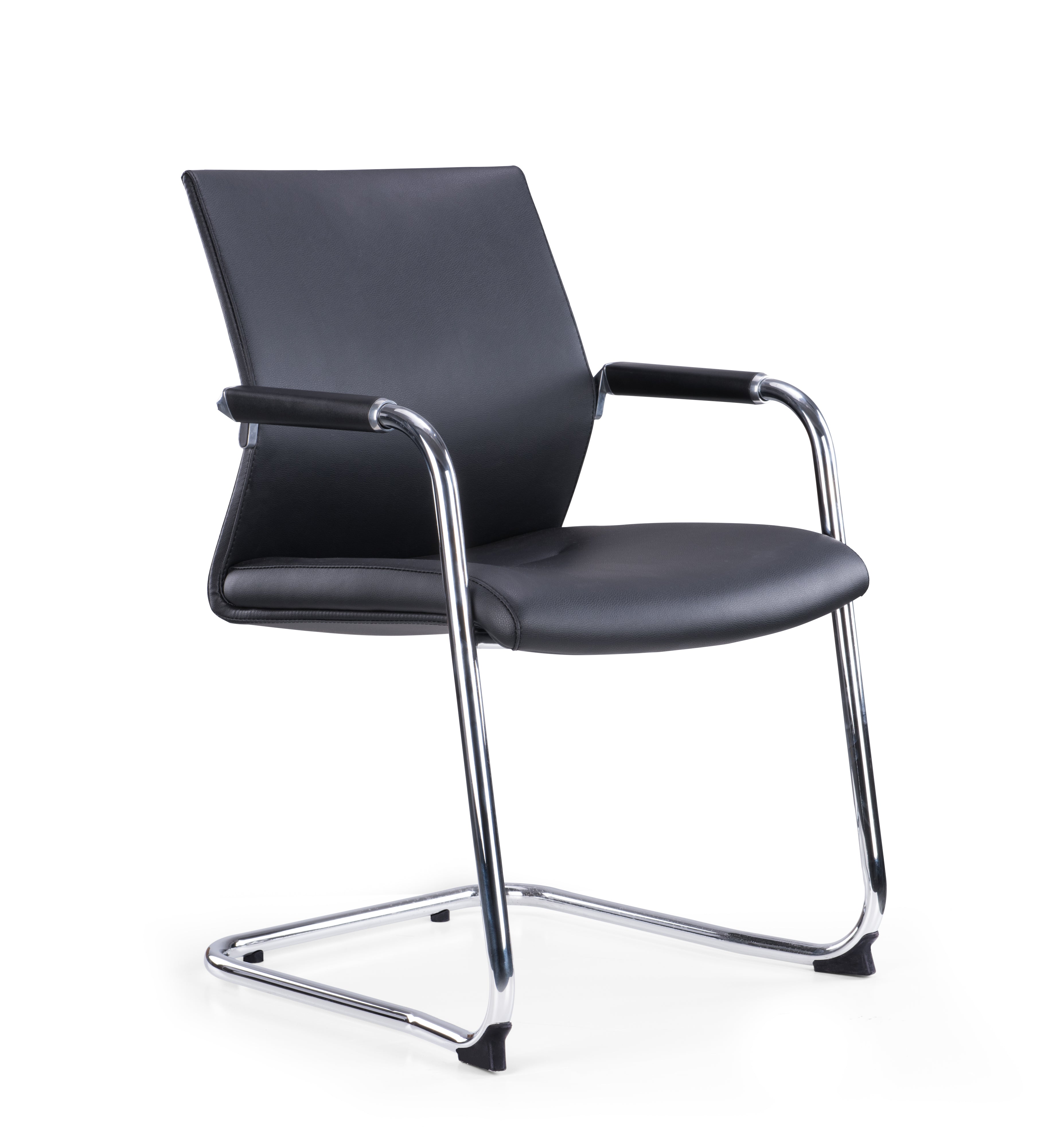 Cante black leather boardroom chair with polished cantilever frame