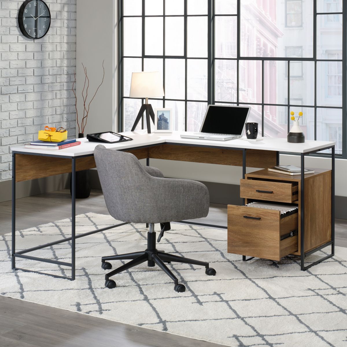 white and sindoori mango home office desk by teknik office