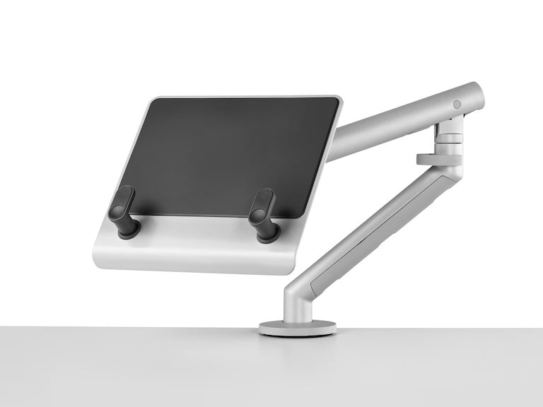 Laptop Mount with flo monitor arm finished in silver