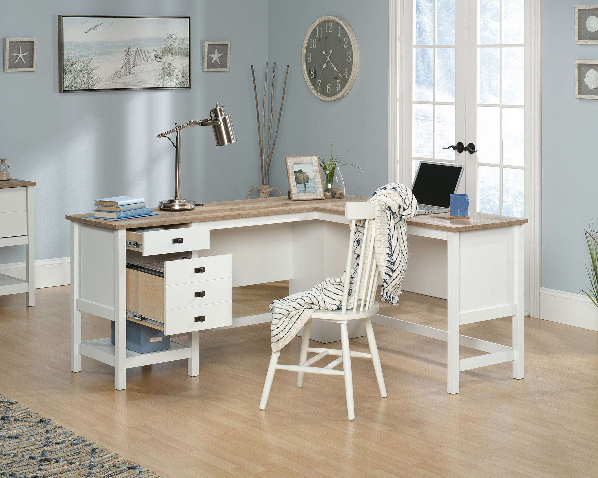 Lintel Oak L-shaped Home Office Desk - New Image Office Design Ltd