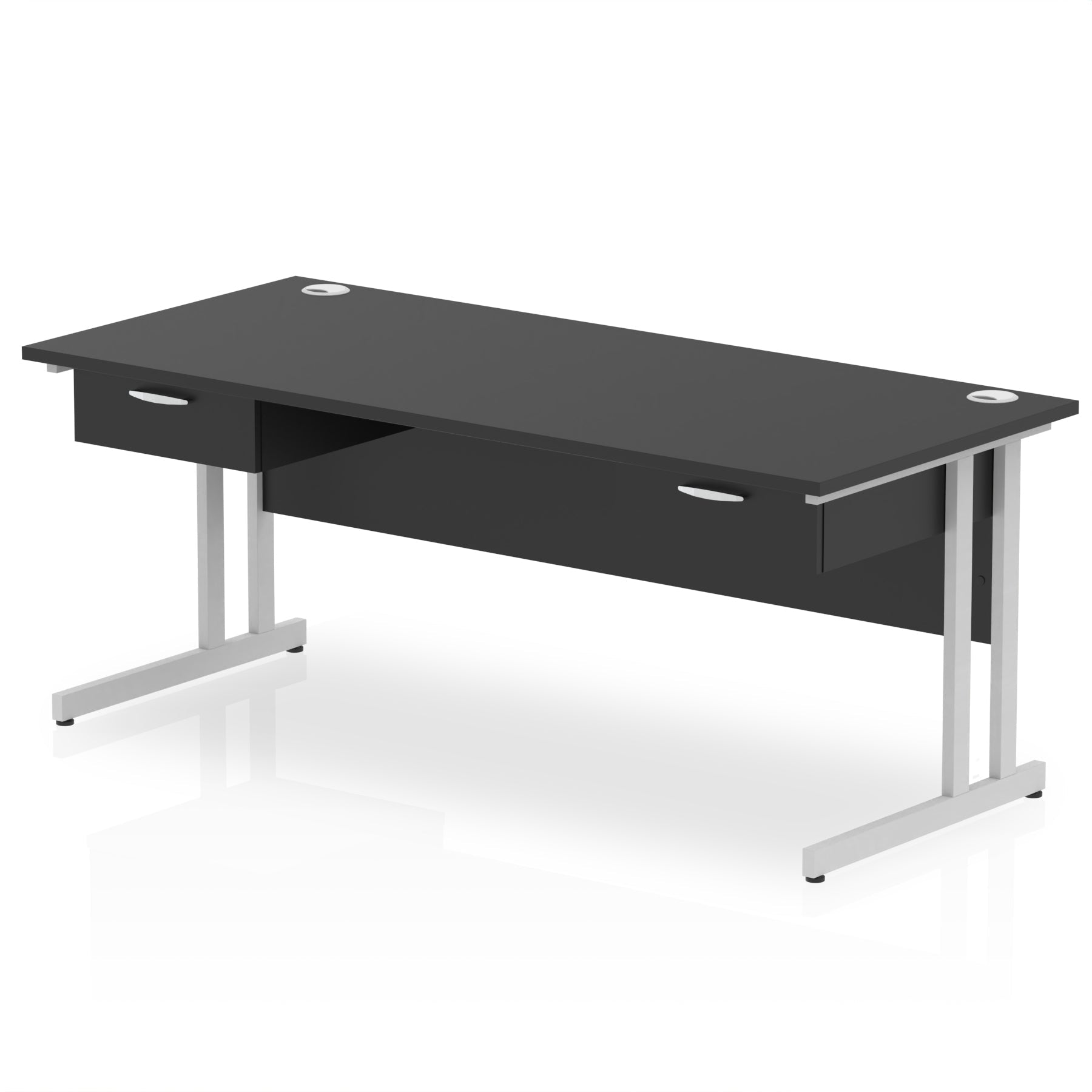 Impulse Cantilever Straight Desk Silver Frame With Two One Drawer Fixed Pedestals
