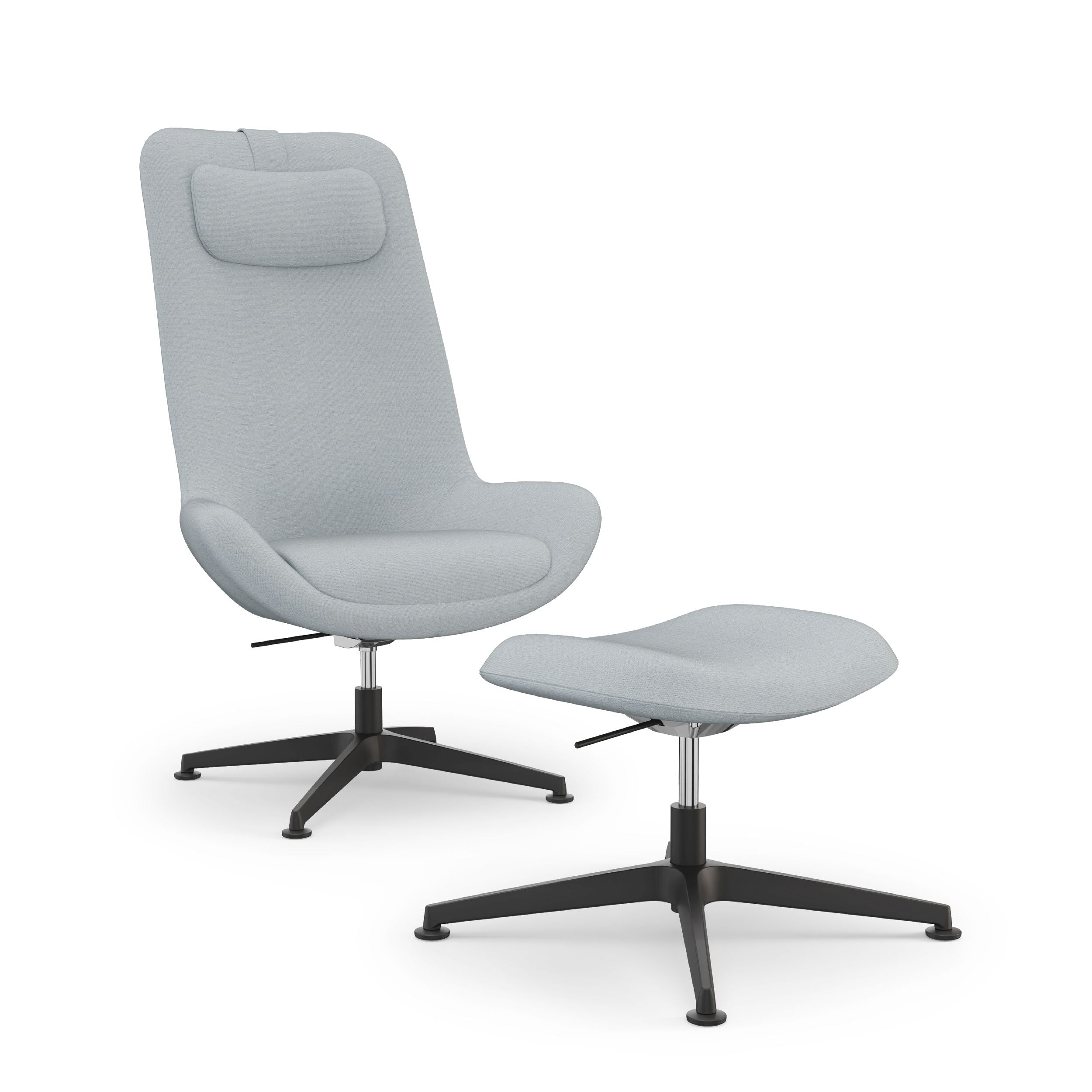 Jools Lounge chair with ottoman with matt black base and gabriel softnext 1201 fabric