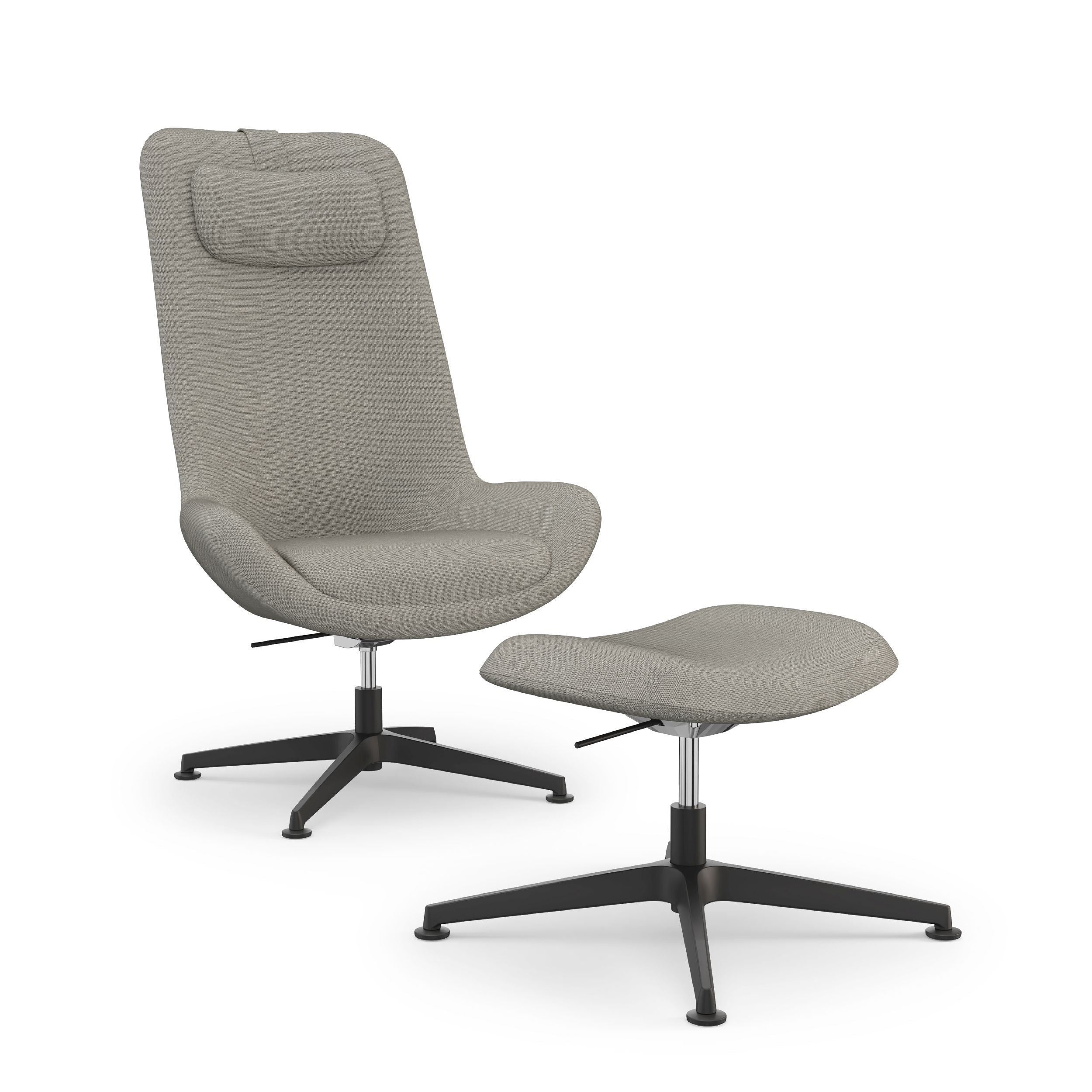 Jools Lounge chair with ottoman with matt black base and gabriel softnext 1701 fabric