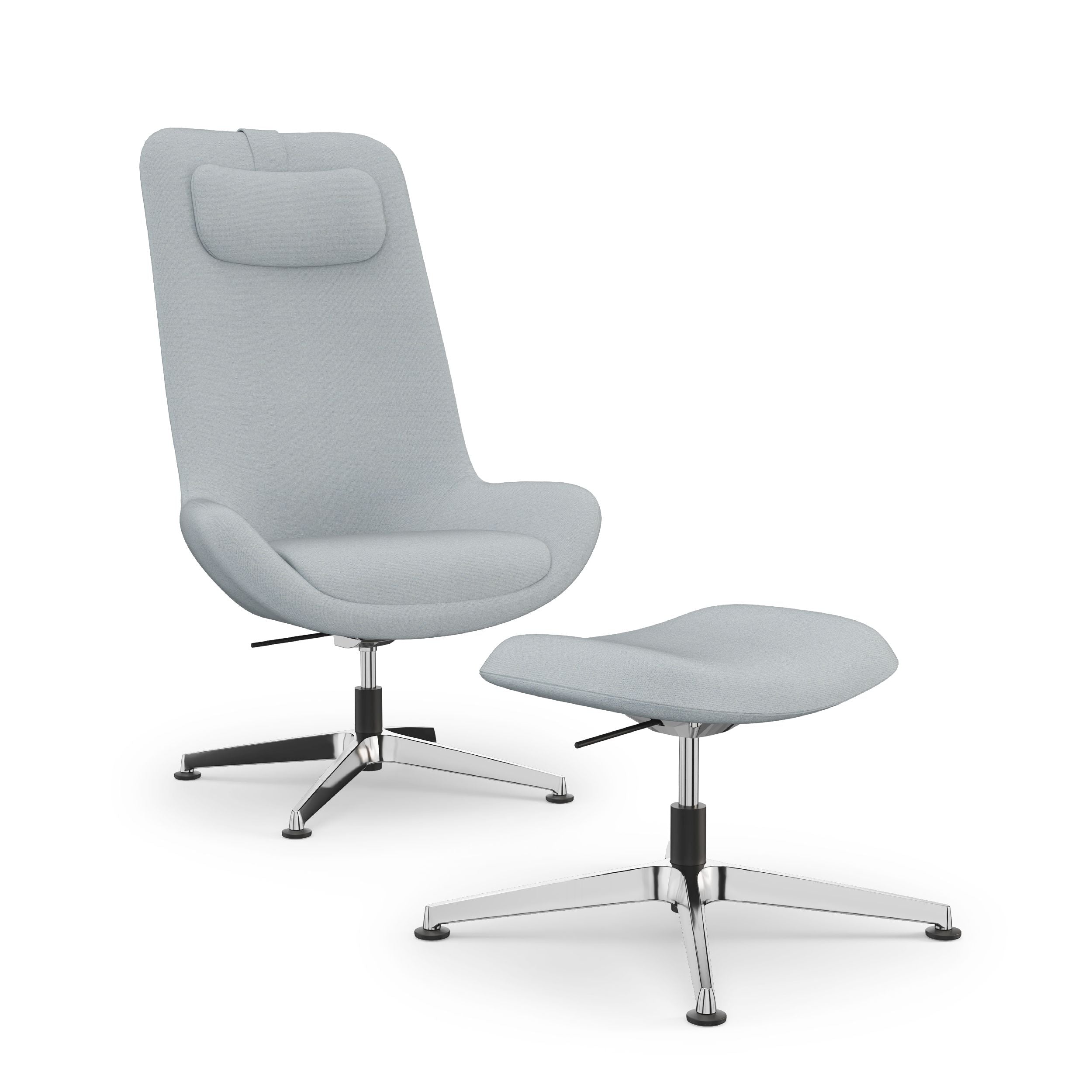 Jools Lounge chair with ottoman with Polished Aluminium base and gabriel softnext 1201 fabric