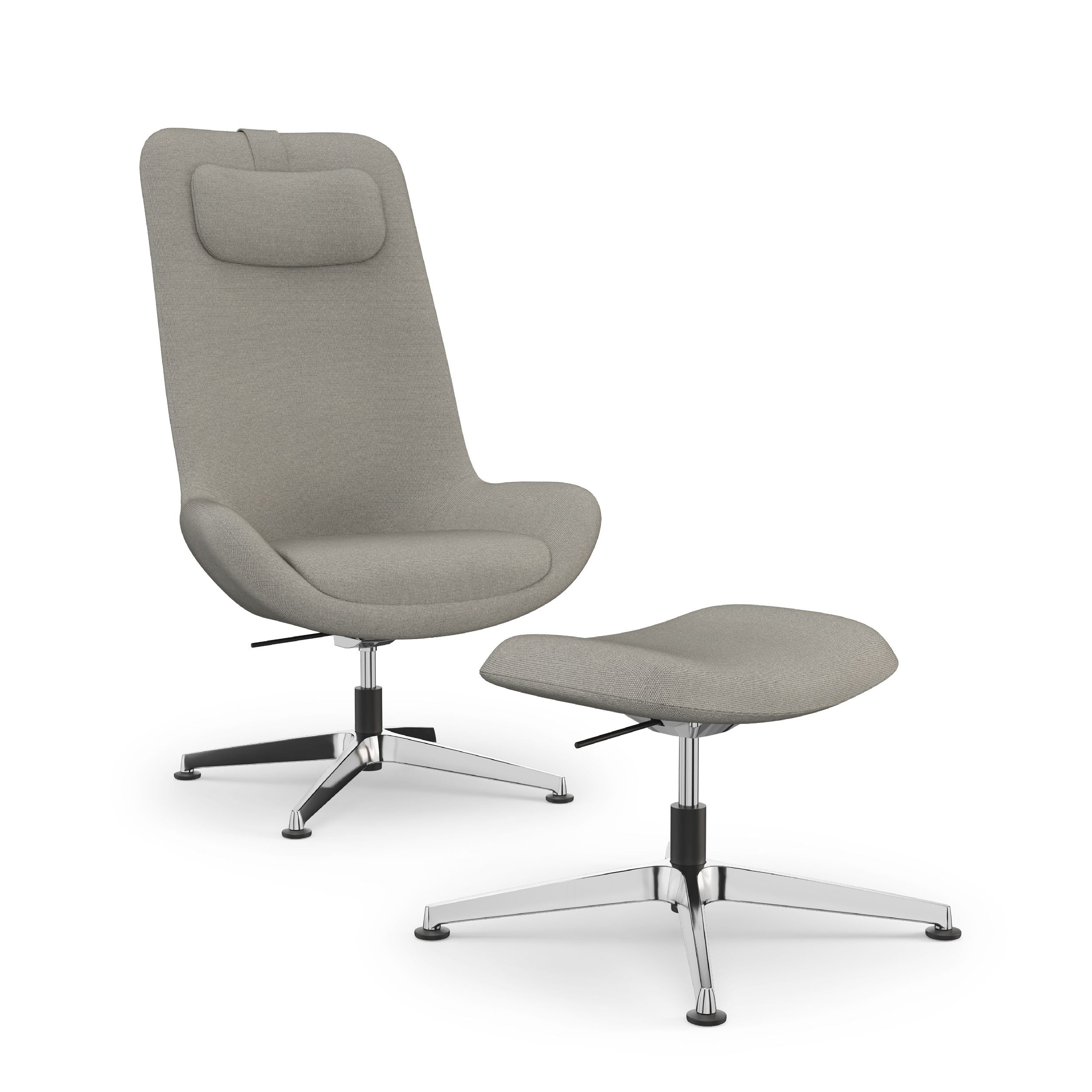 Jools Lounge chair with ottoman with Polished Aluminium base and gabriel softnext 1701 fabric