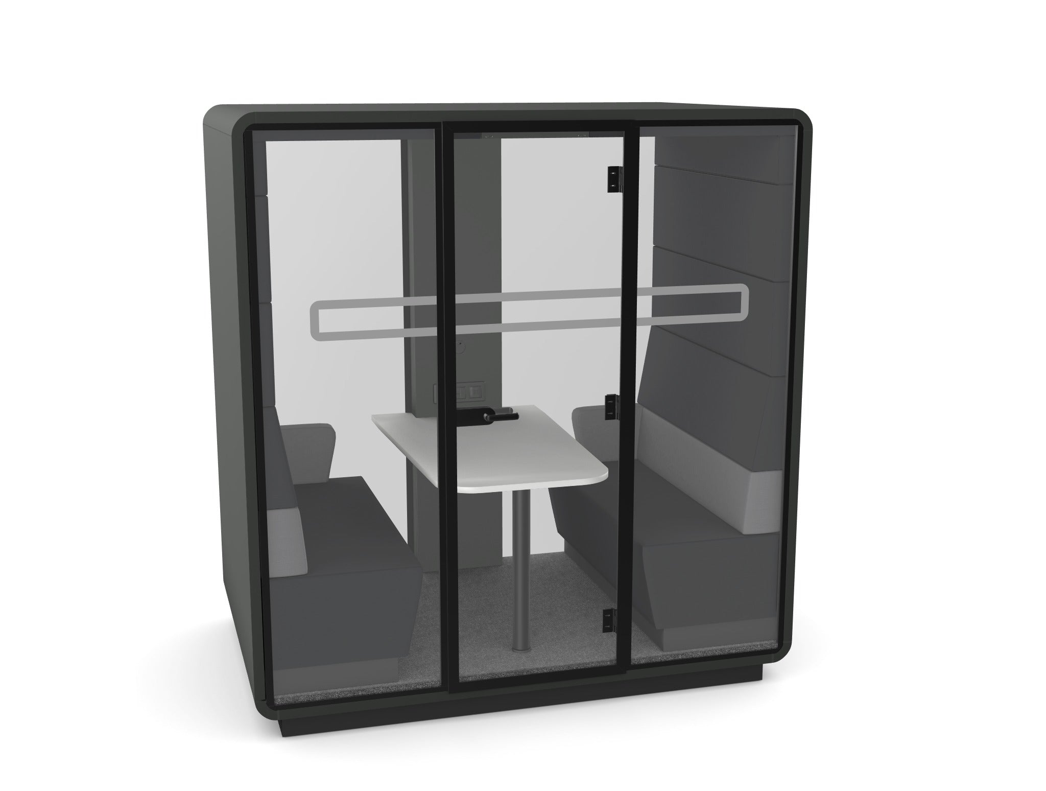 hush meet pod finished in graphite and grey upholstery 
