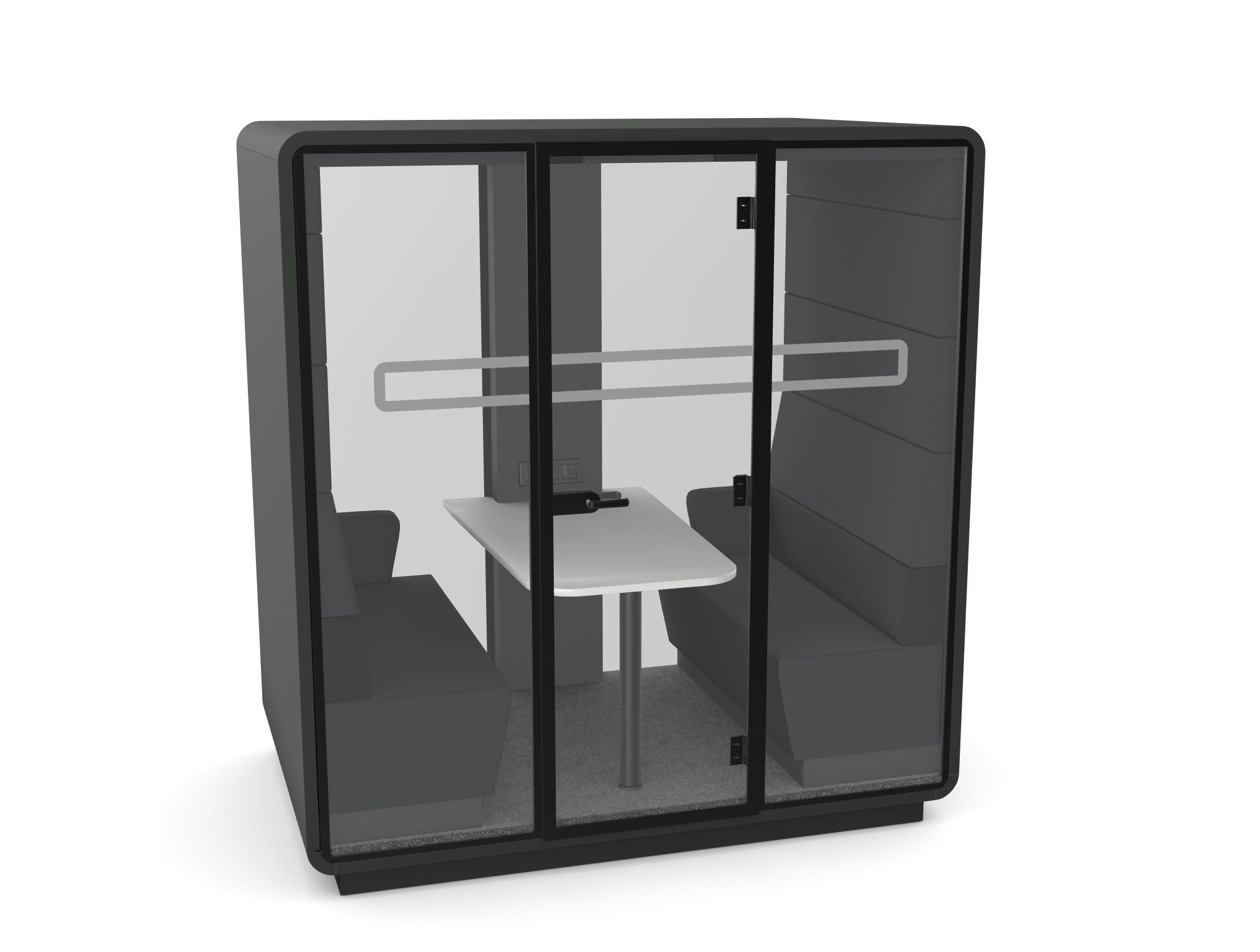 hush meet finished in graphite fabric and black lumbar cushion