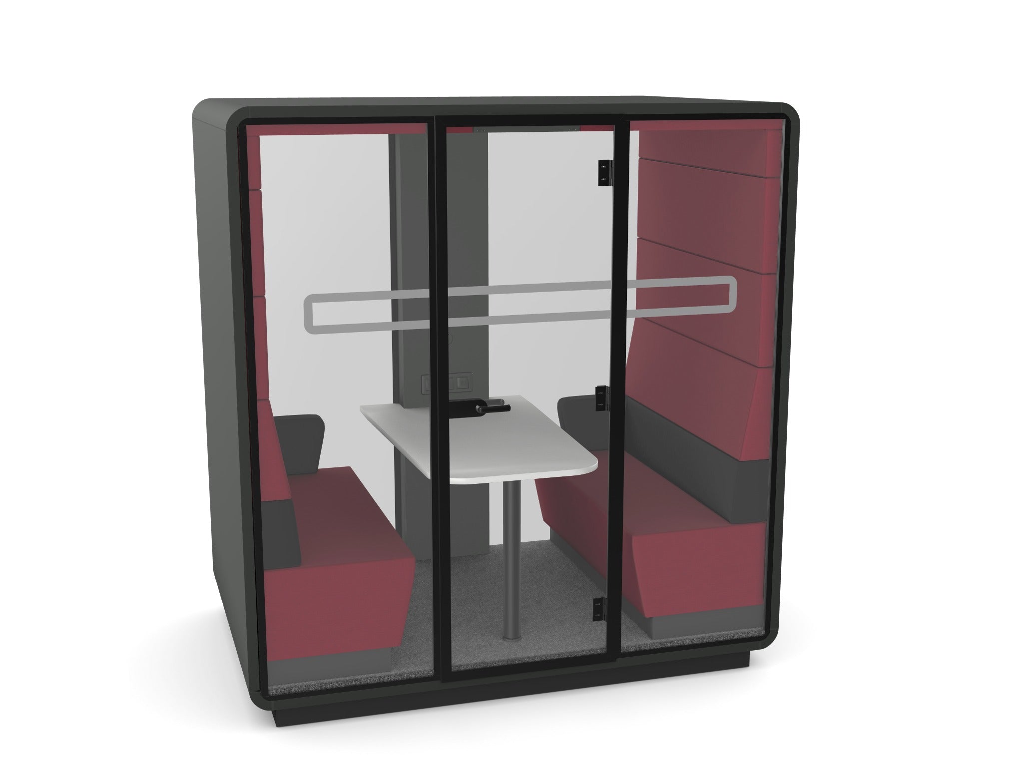 hush meet pod cosmo grey red fabric with black lumbar