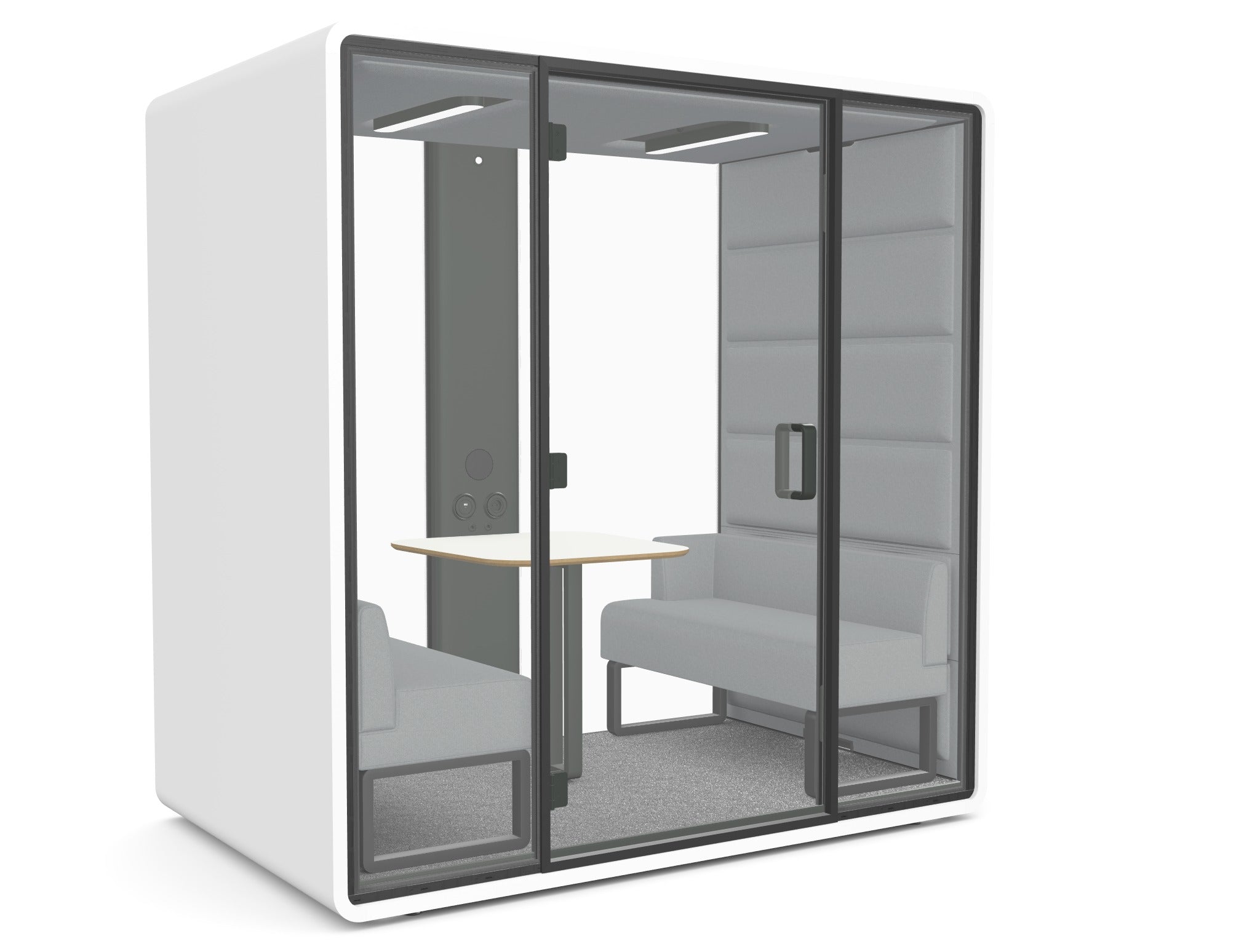 Hush Free M Pod With Light Grey Upholstery includes chairs and hush assist controls