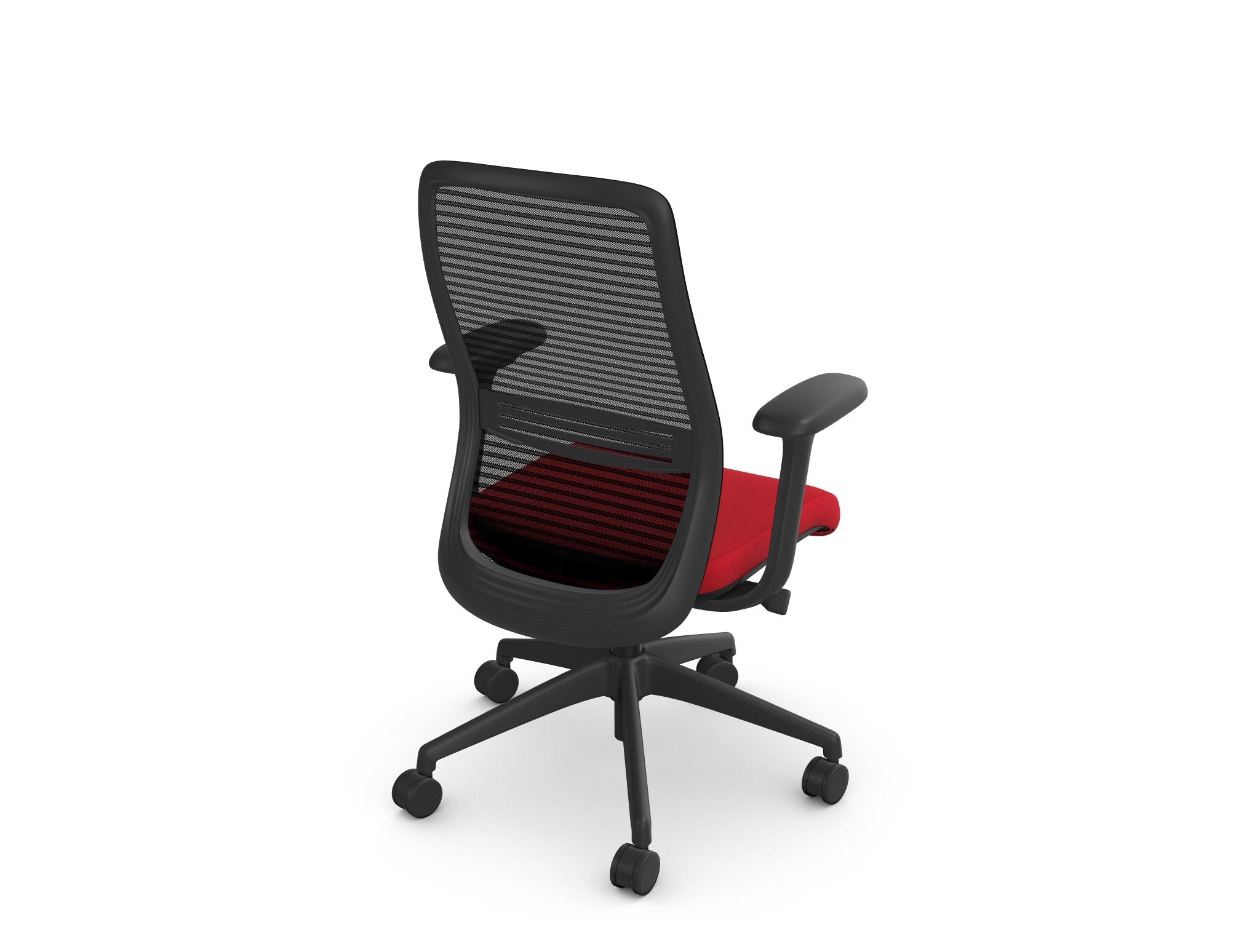 NV mesh office chair with lumbar support and red medley fabric seat 