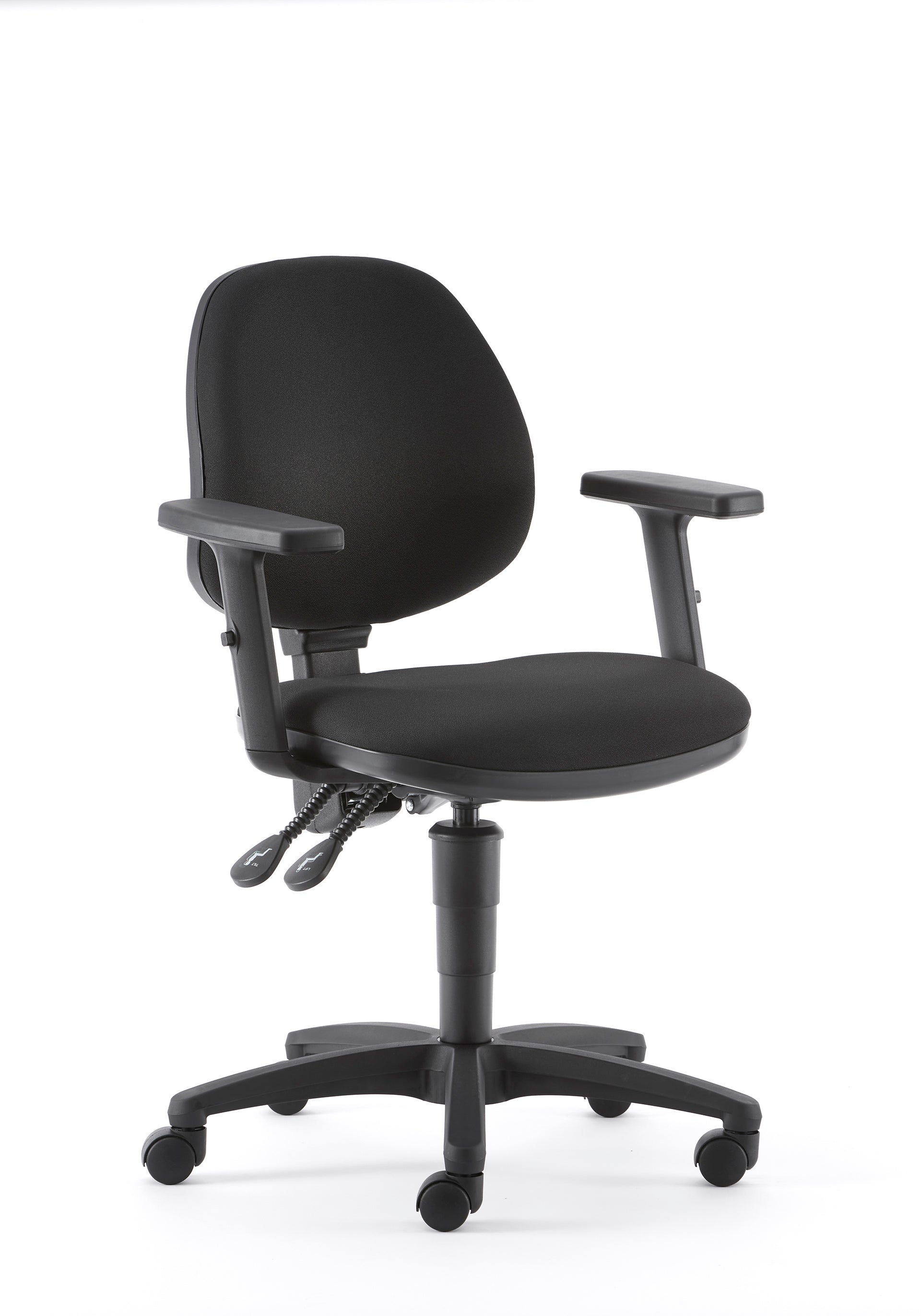 Swift task medium back office chair with adjustable arms on white background - Pledge Chairs - Niodonline