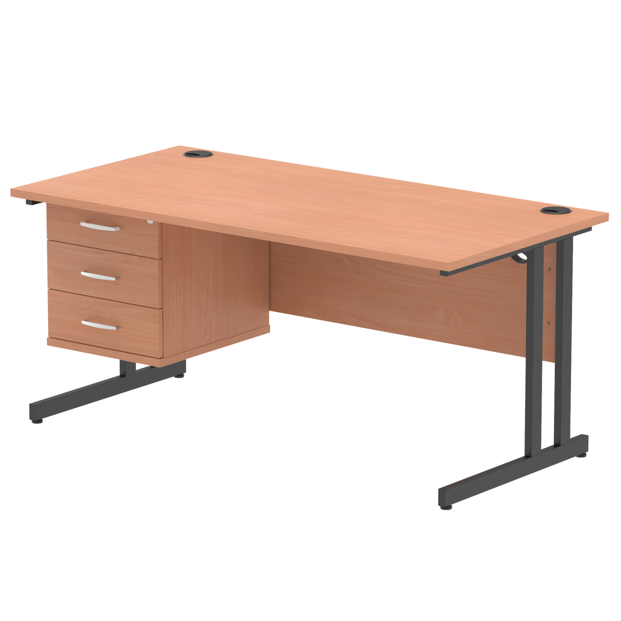 Impulse 1600mm Cantilever Straight Desk With Single Fixed Pedestal