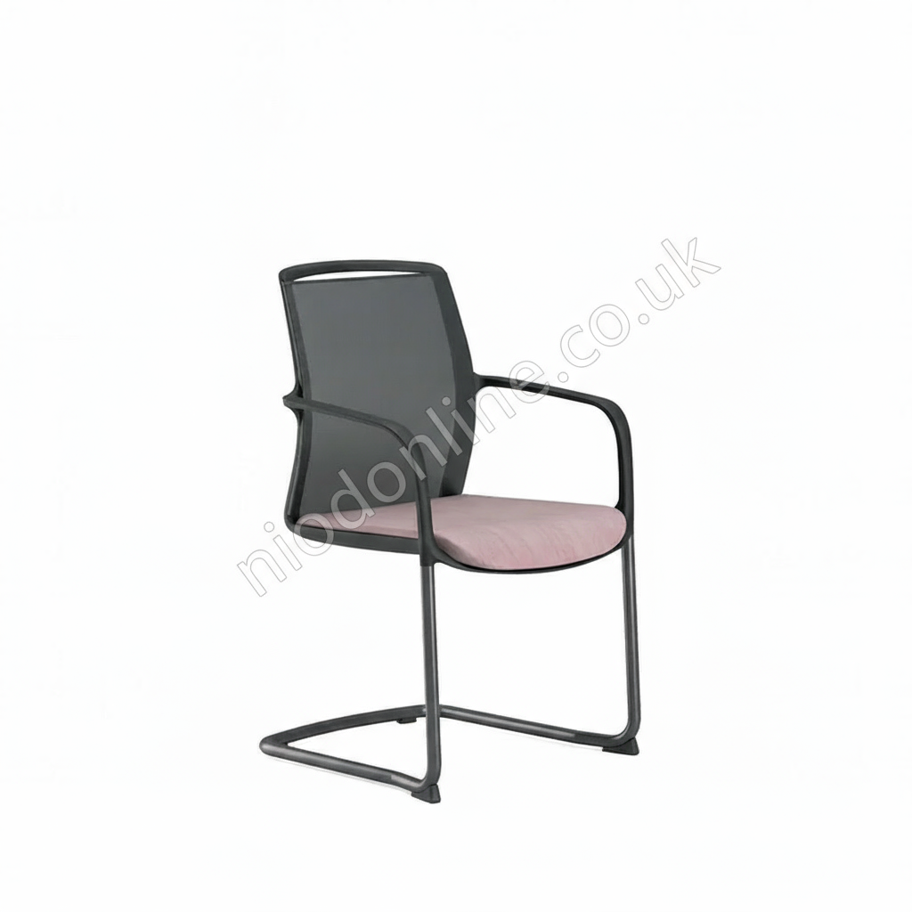 Chair with pink seat and black frame on a white background