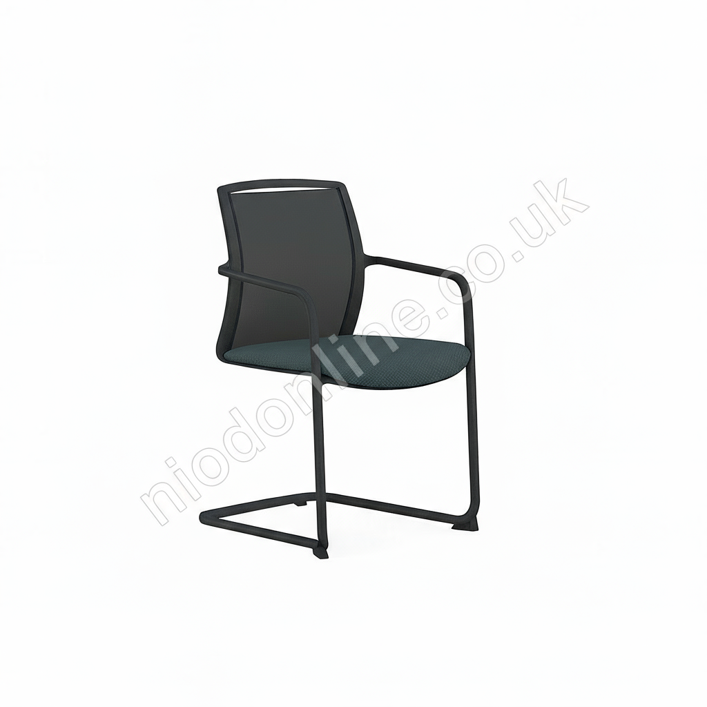 Black office chair with green seat on a white background