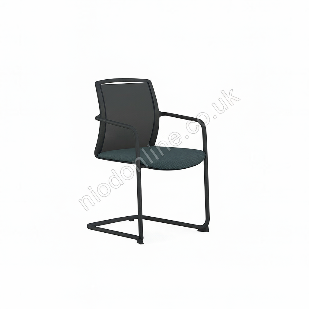 Black office chair with green seat on a white background