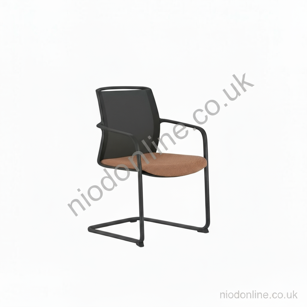 Chair with black frame and brown seat on a white background