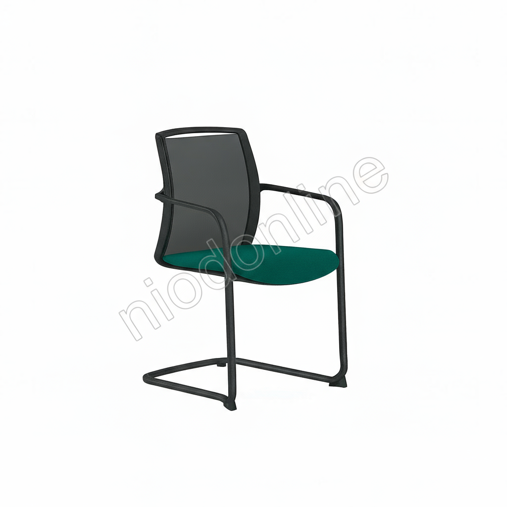 Chair with green seat and black frame on a white background