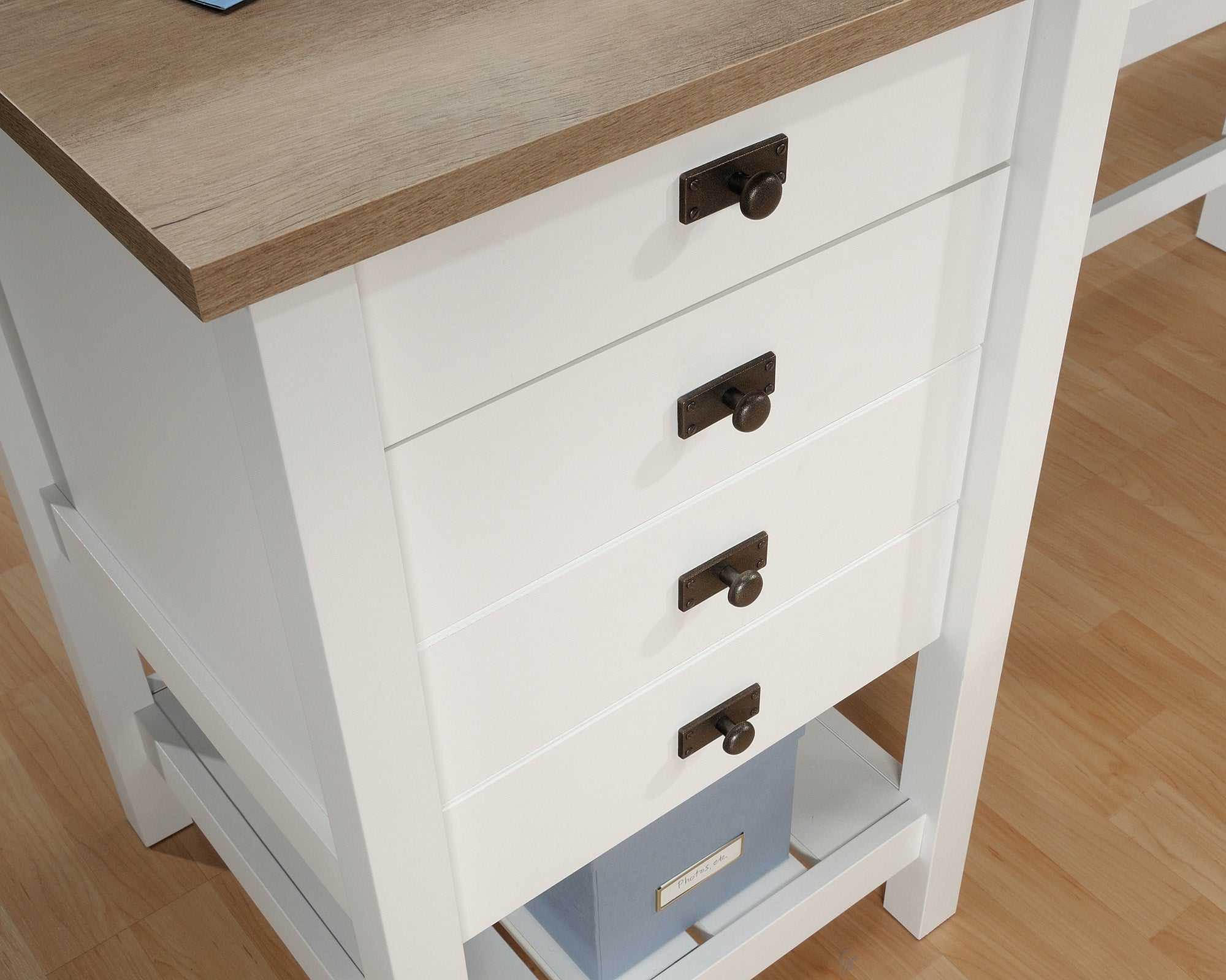 Lintel Oak L-Shaped Desk Drawers